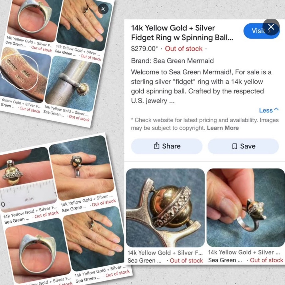 Mid century 14k Gold and Sterling 925 fidget Ring size 7 Peter Brams 6g - Picture 4 of 10